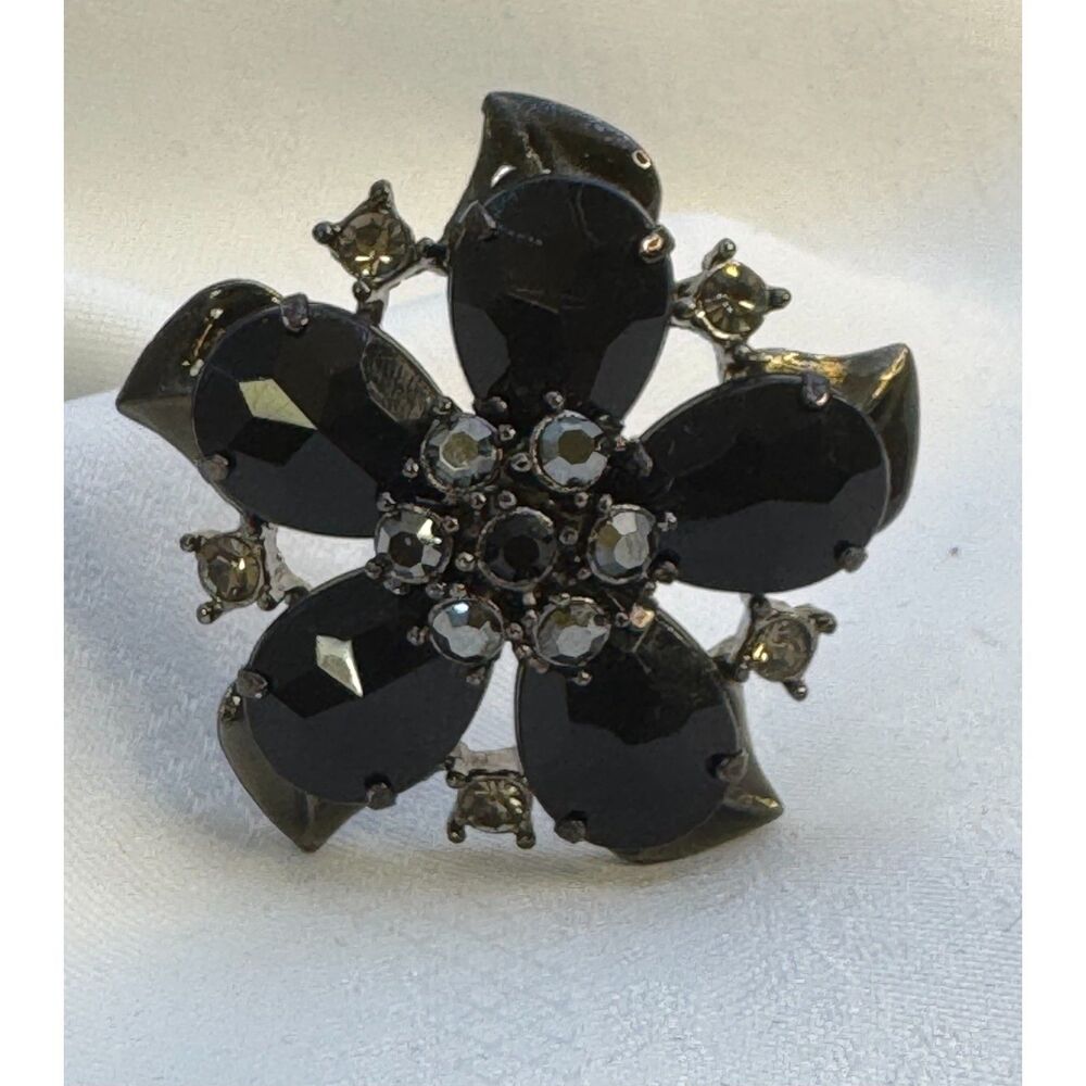 Vintage Liz & Co. Black Rhinestone Brooch